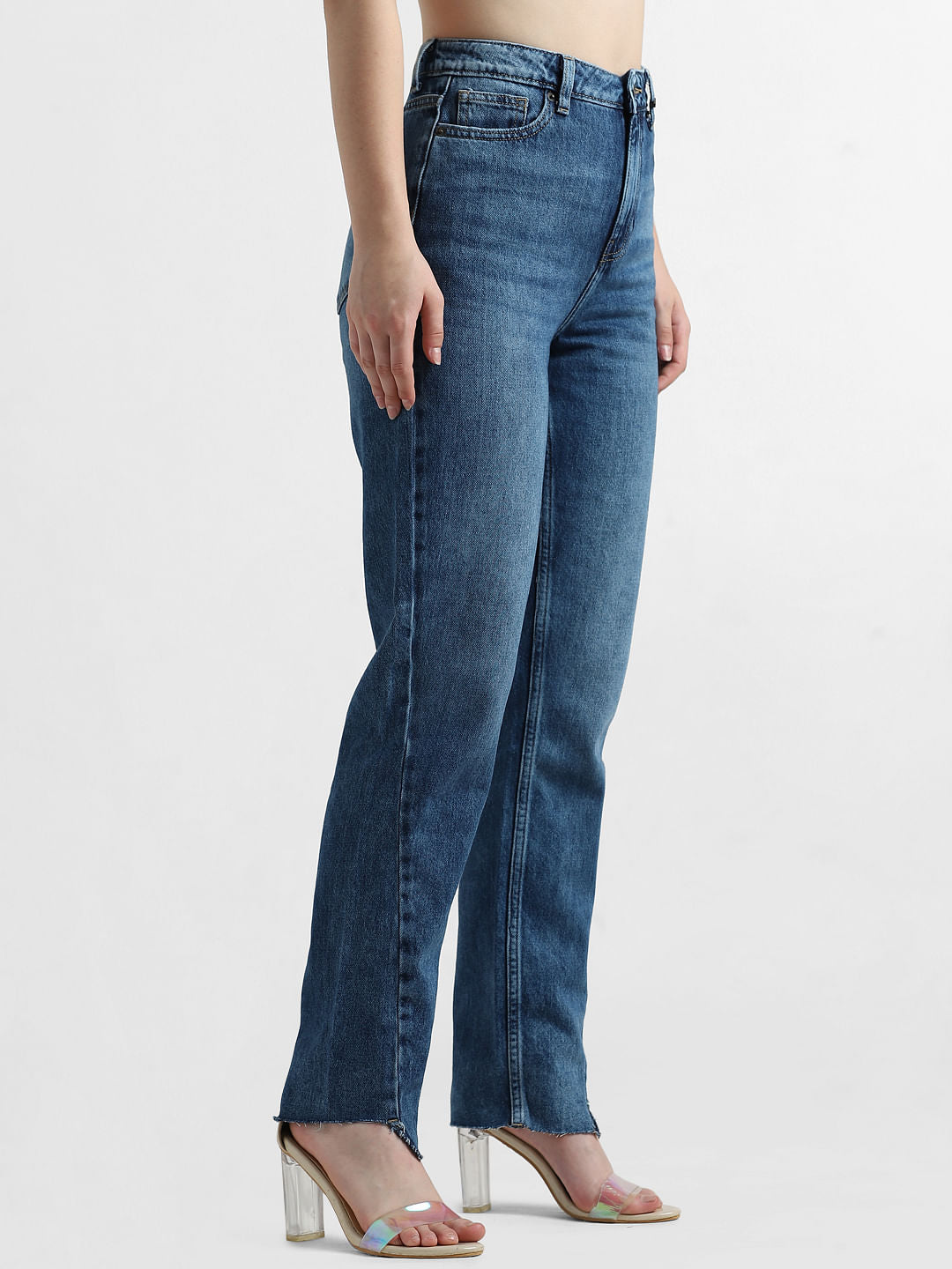 Blue High Rise Mom Fit Jeans