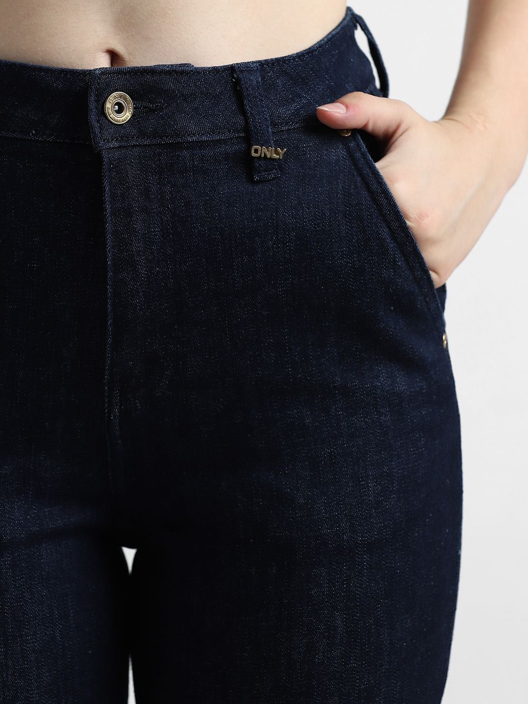Dark Blue High Rise Cross Pocket Jeans