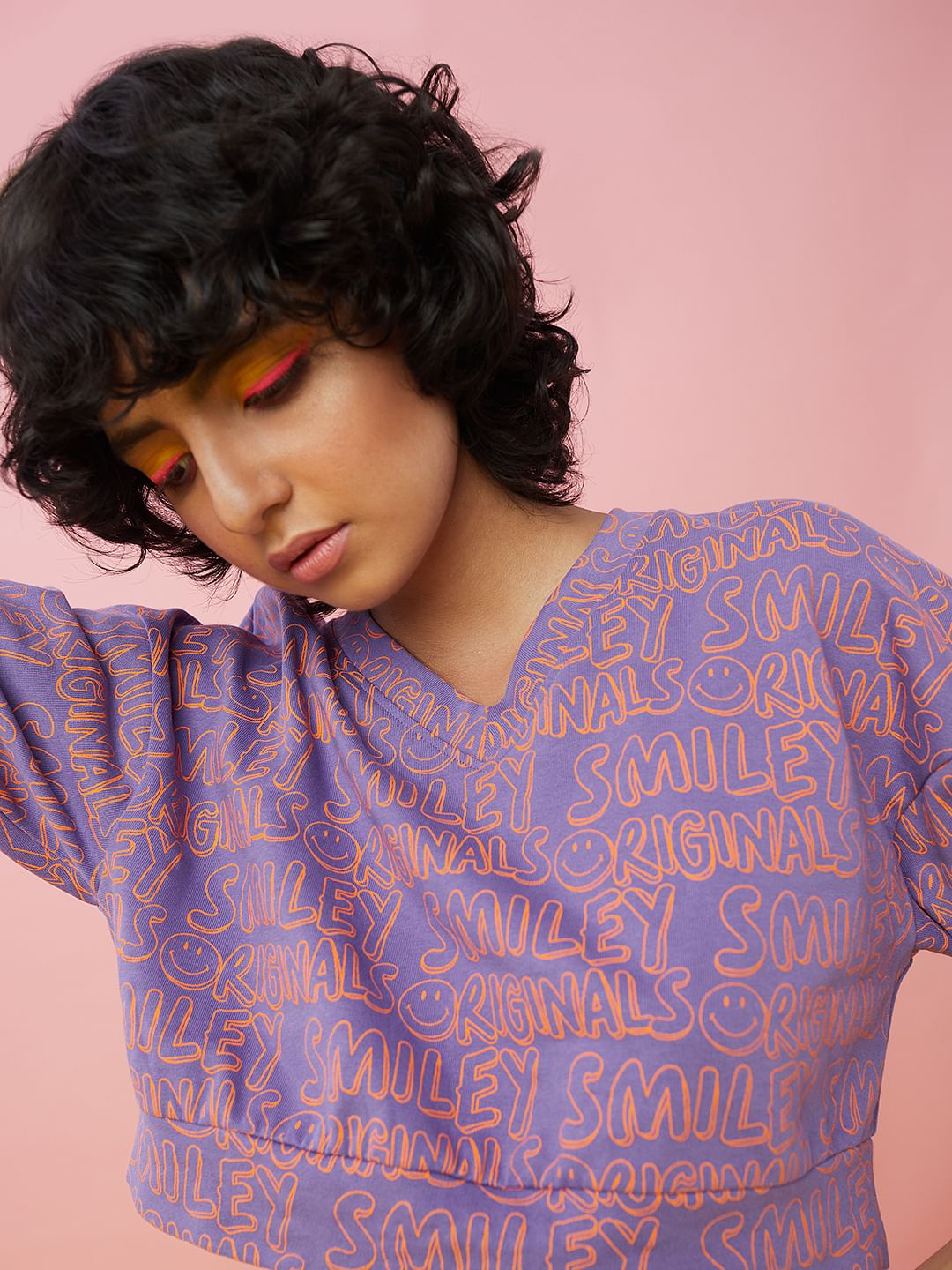 Only X Smiley Purple Printed Co-Ord Sweatshirt