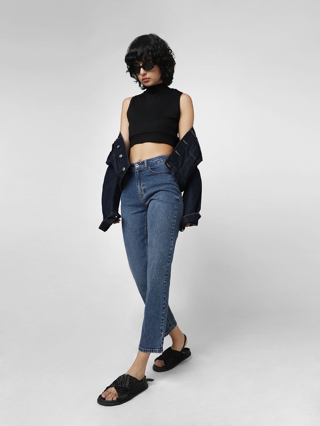Blue Mid Rise Straight Fit Jeans