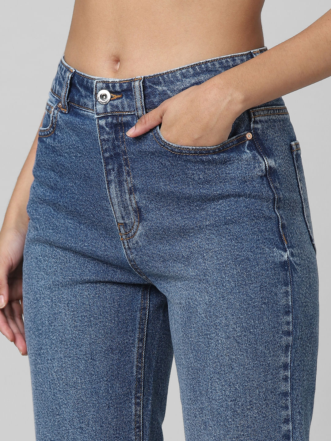 Blue Mid Rise Straight Fit Jeans