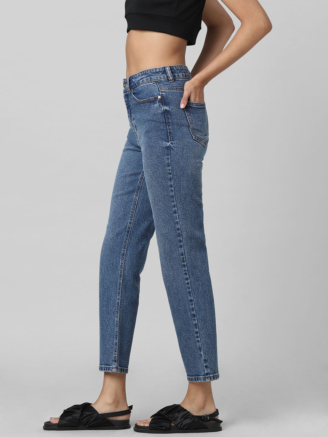 Blue Mid Rise Straight Fit Jeans