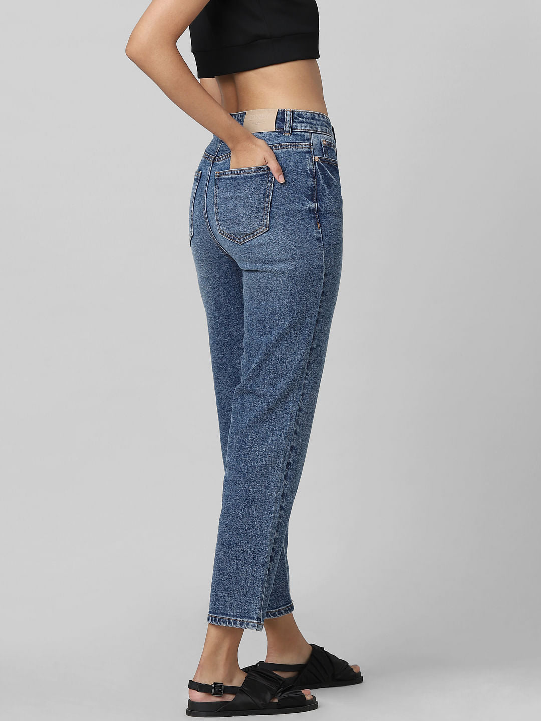 Blue Mid Rise Straight Fit Jeans