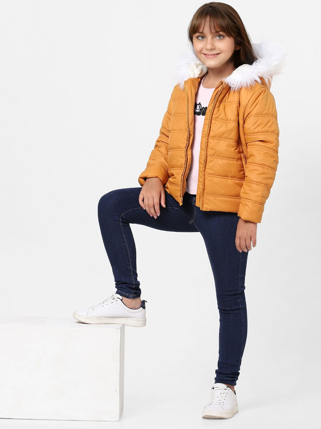 Orange Hooded Puffer Jacket