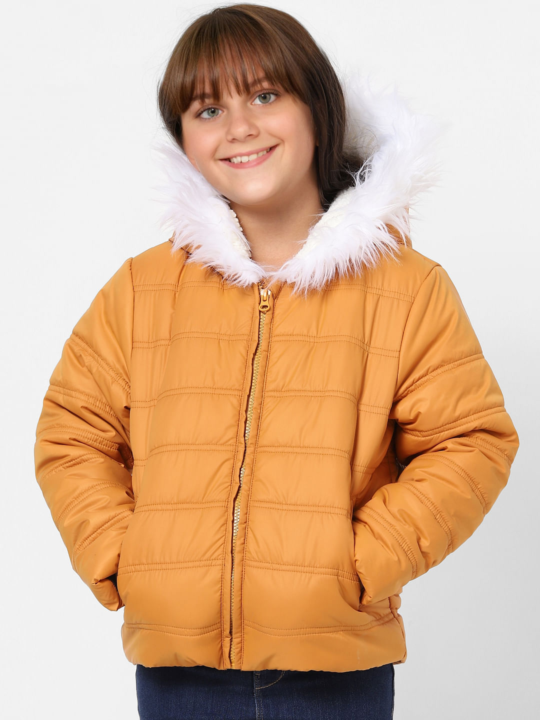 Orange Hooded Puffer Jacket