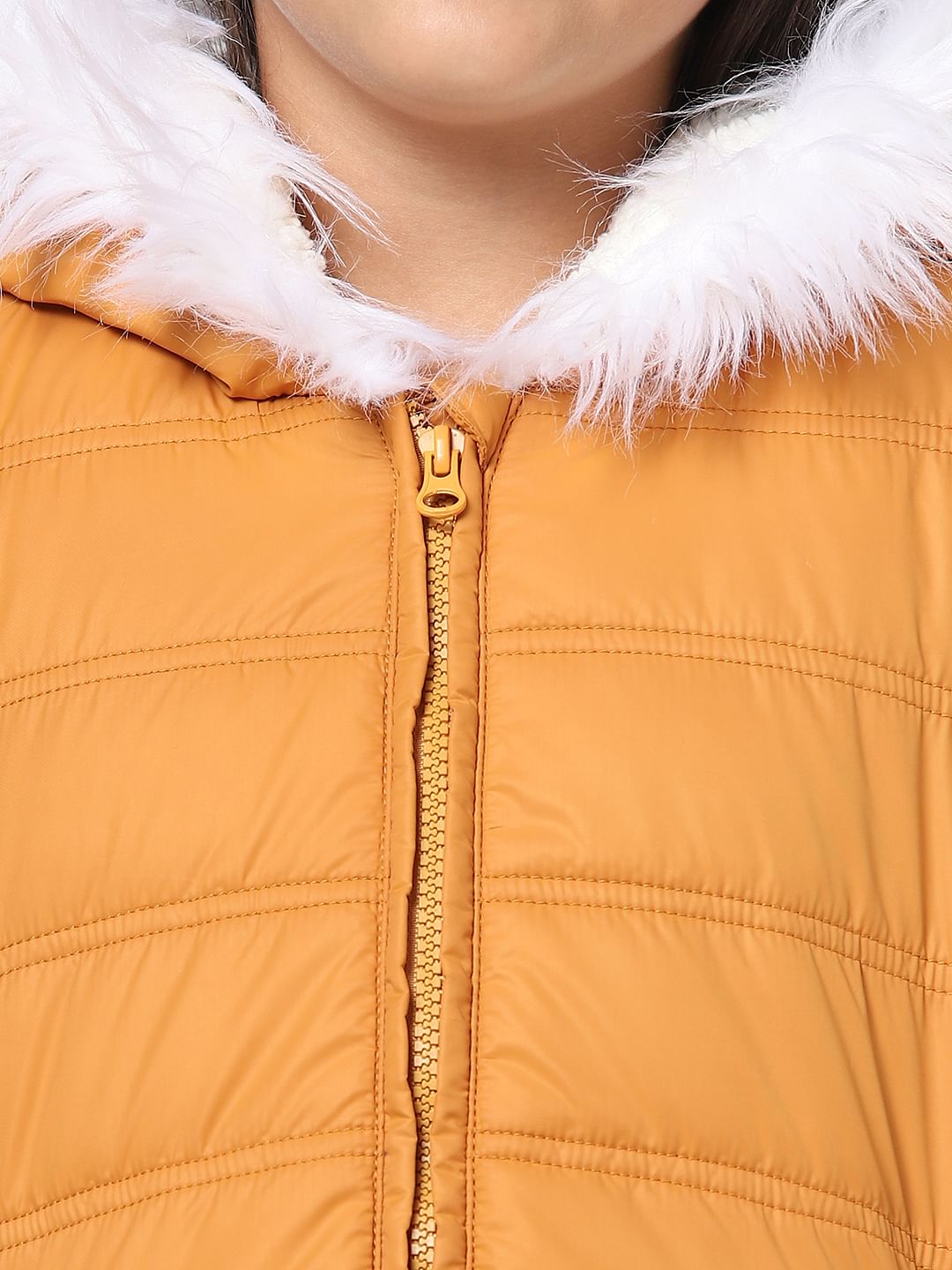 Orange Hooded Puffer Jacket