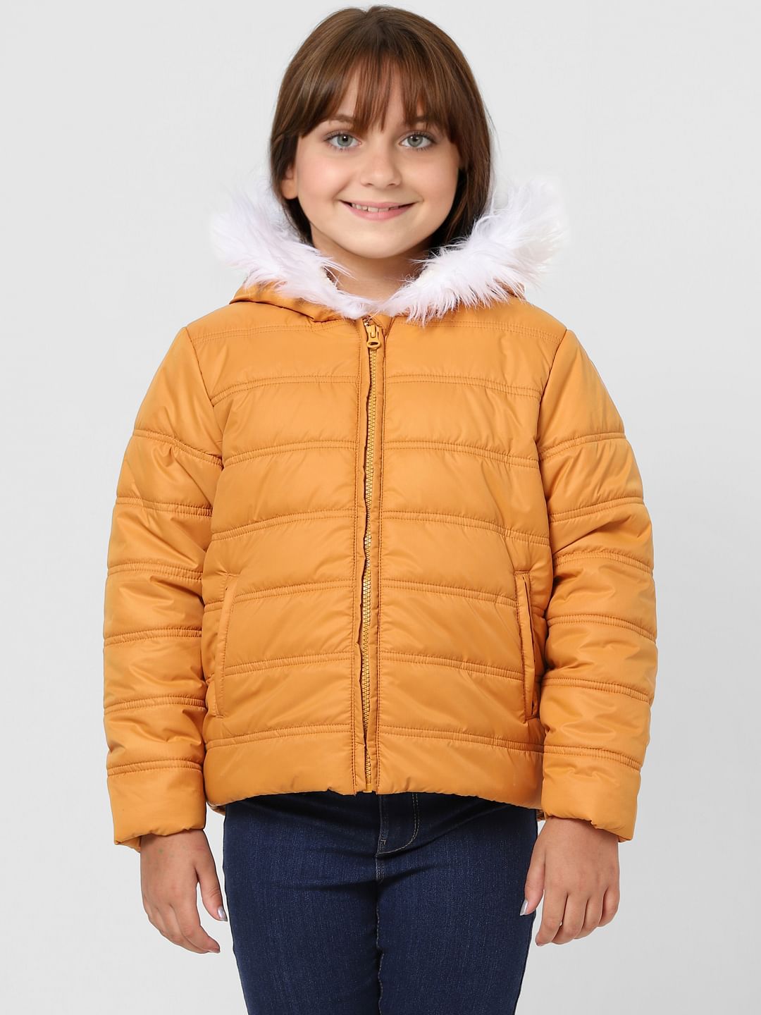 Orange Hooded Puffer Jacket