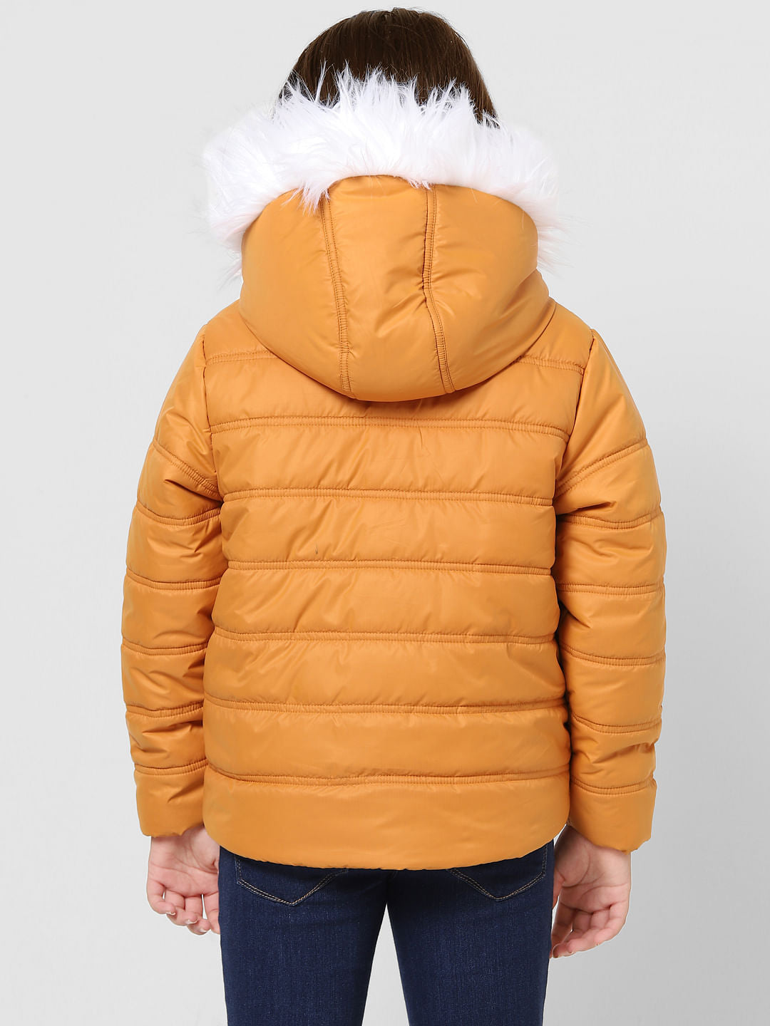 Orange Hooded Puffer Jacket