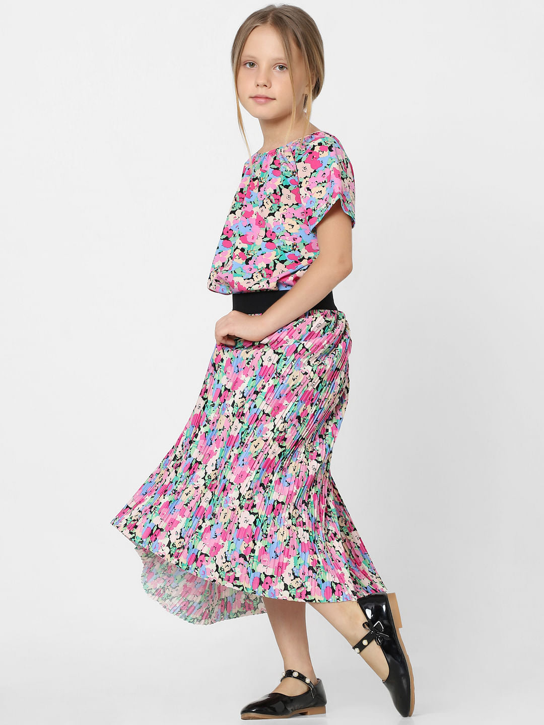 Pink Floral Pleated Co-Ord Skirt
