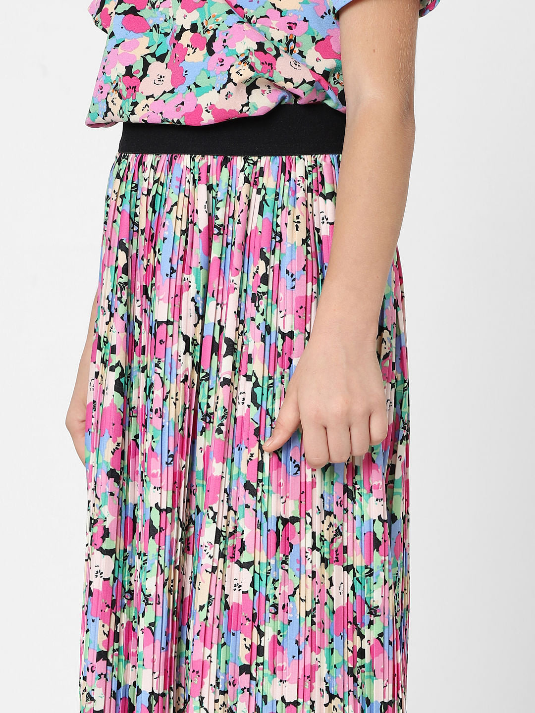 Pink Floral Pleated Co-Ord Skirt