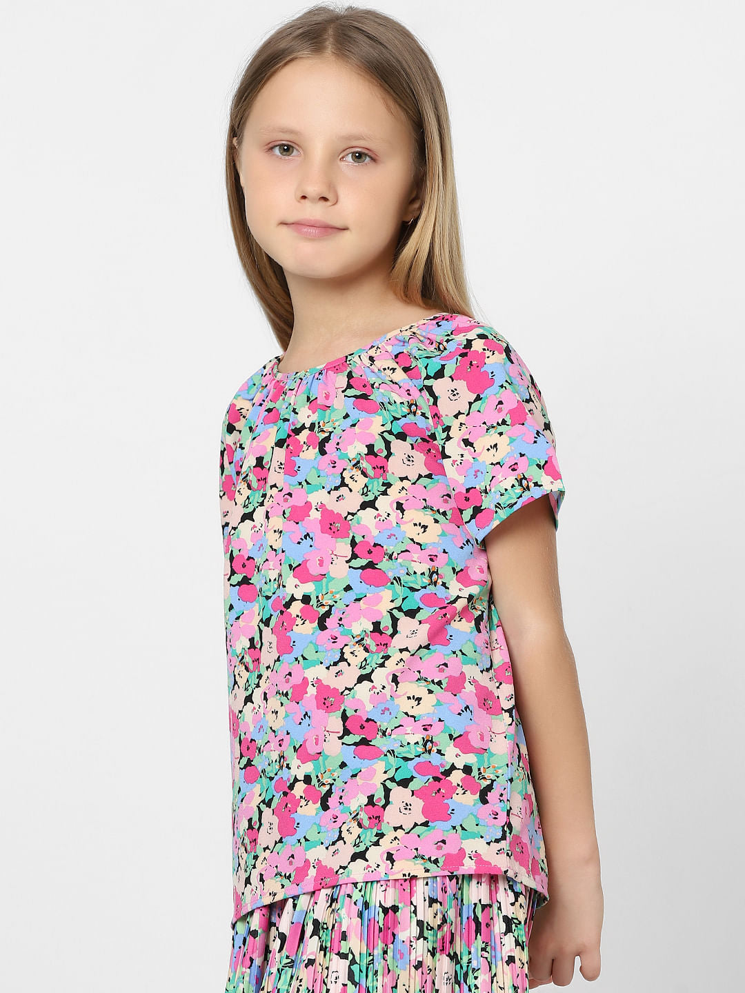 Girls Pink Floral Co-Ord Top