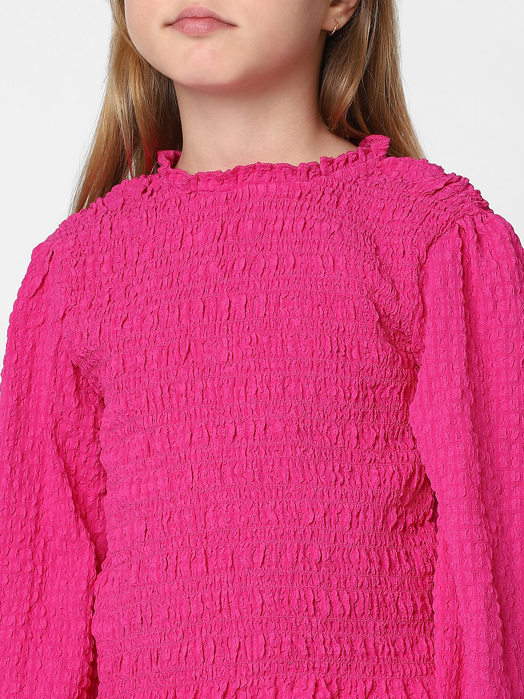 Girls Pink Smocked Co-Ord Set Top