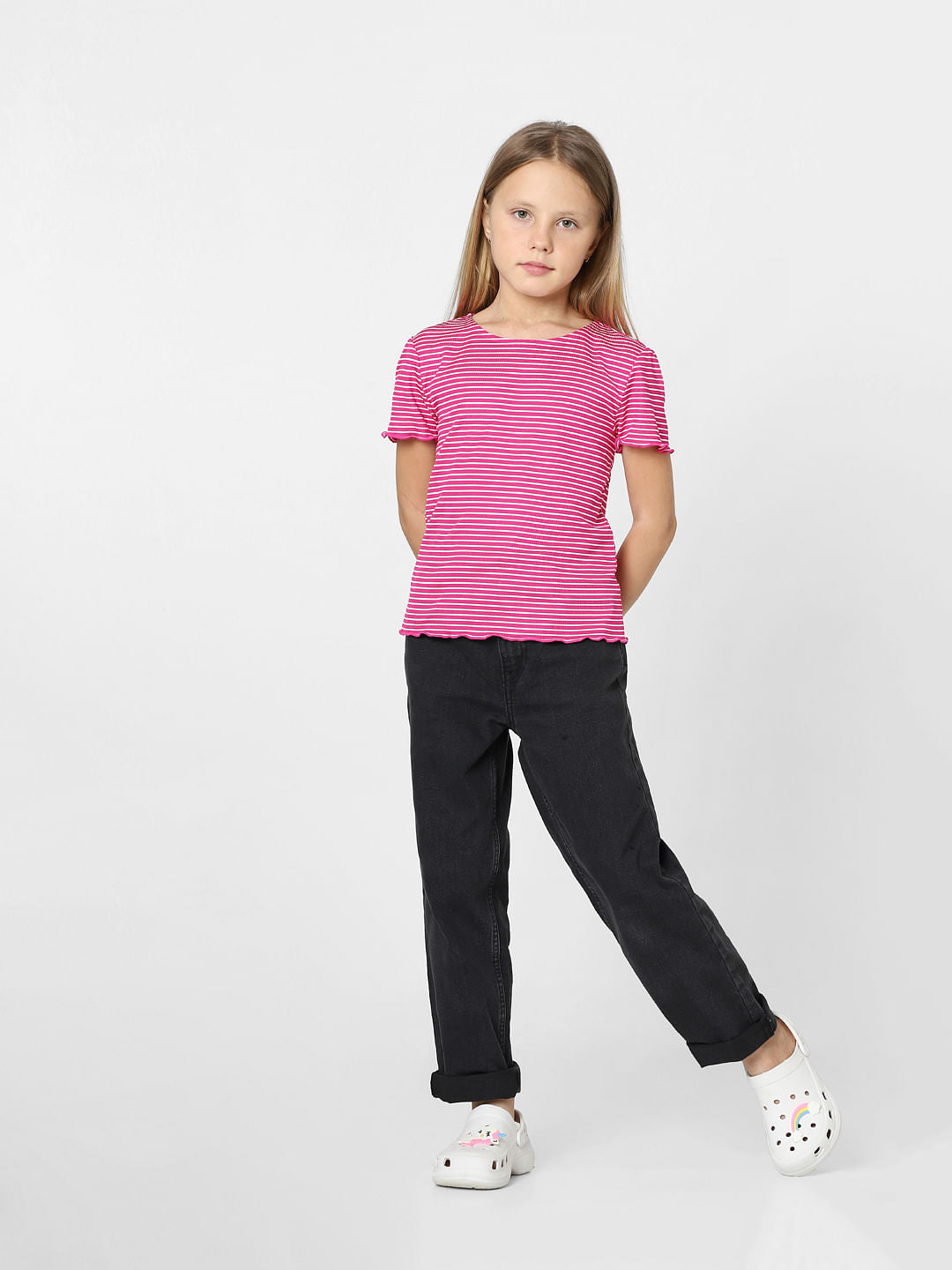 Girls Pink Striped Top