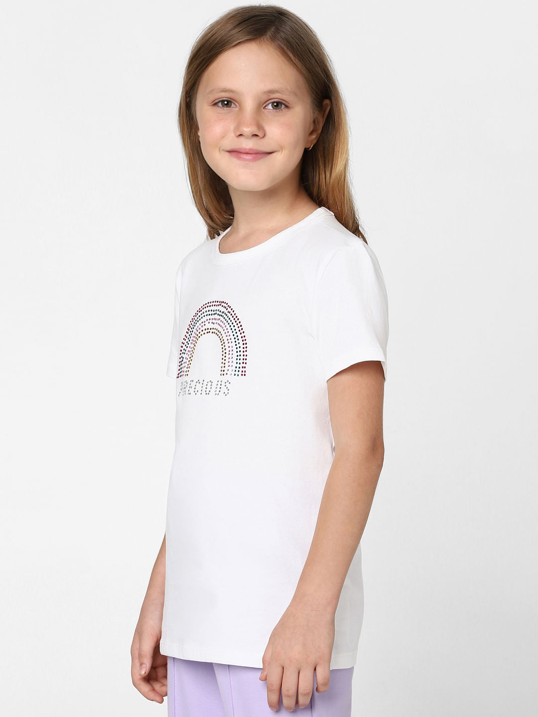 Girls White Rhinestone Detail T-Shirt