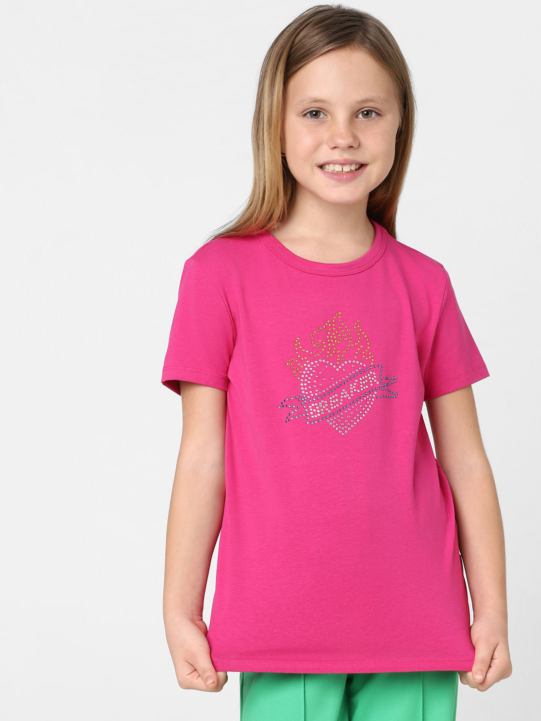 Girls Pink Rhinestone Detail T-Shirt