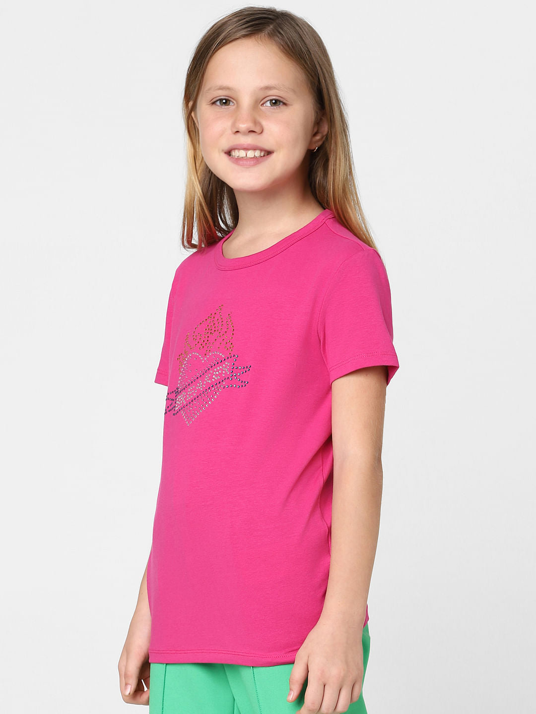 Girls Pink Rhinestone Detail T-Shirt