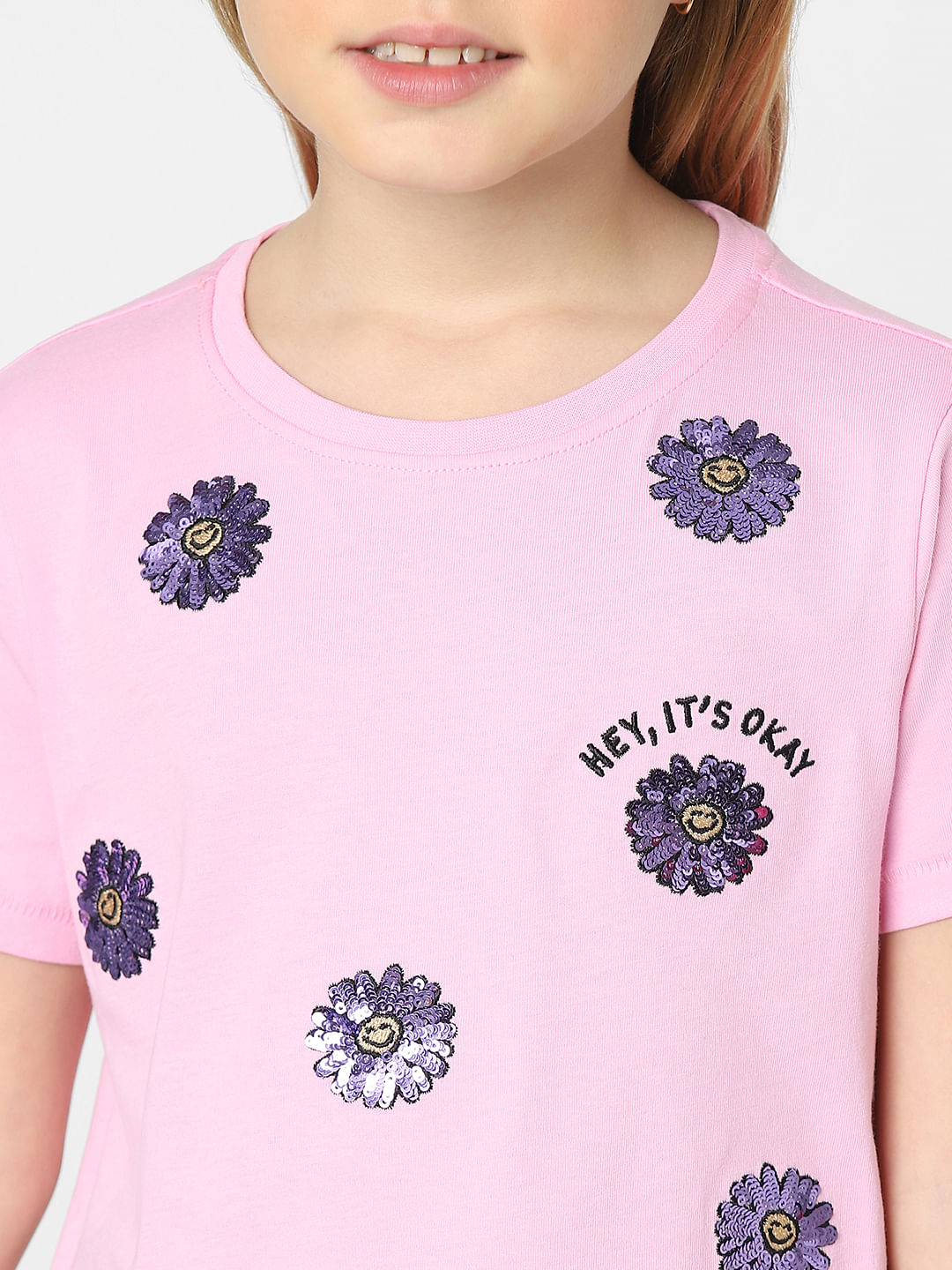 Girls Pink Floral Print T-Shirt