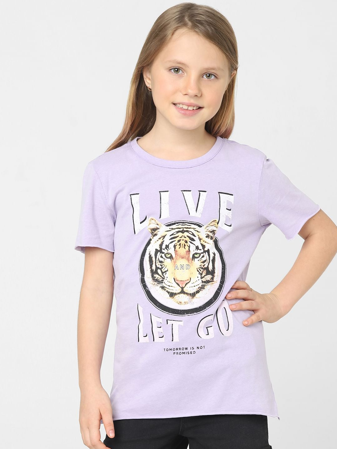 Girls Purple Graphic Print T-Shirt