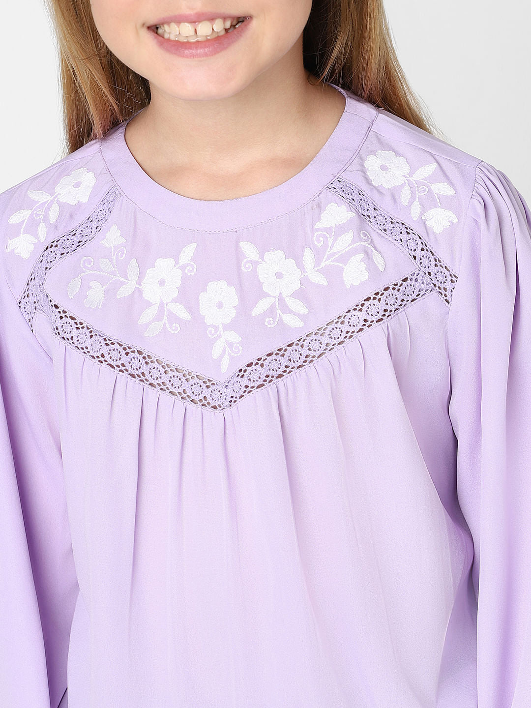 Girls Purple Embroidered Smocked Top