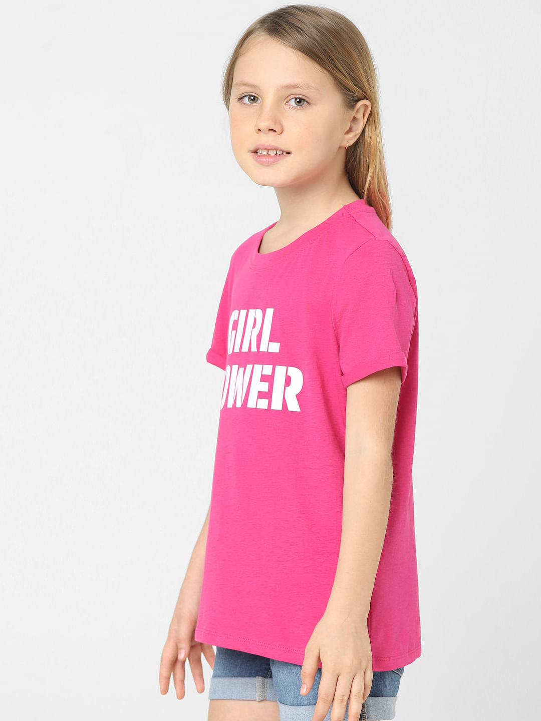 Girls Pink Text Print T-Shirt