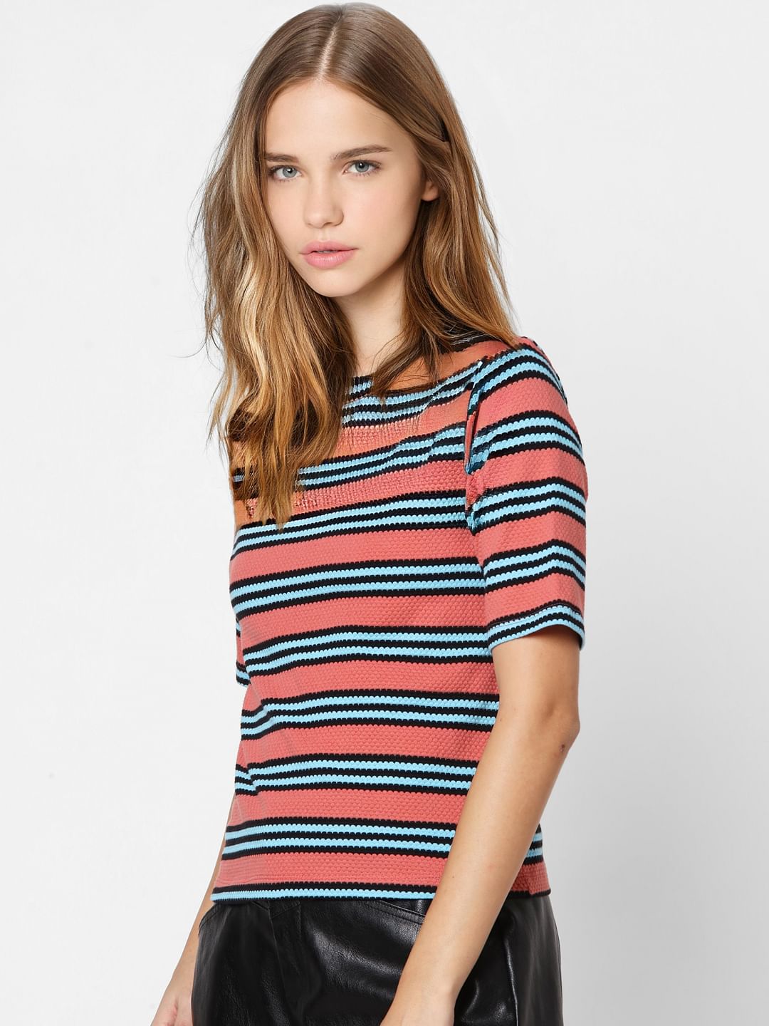 Peach Striped Knit Top