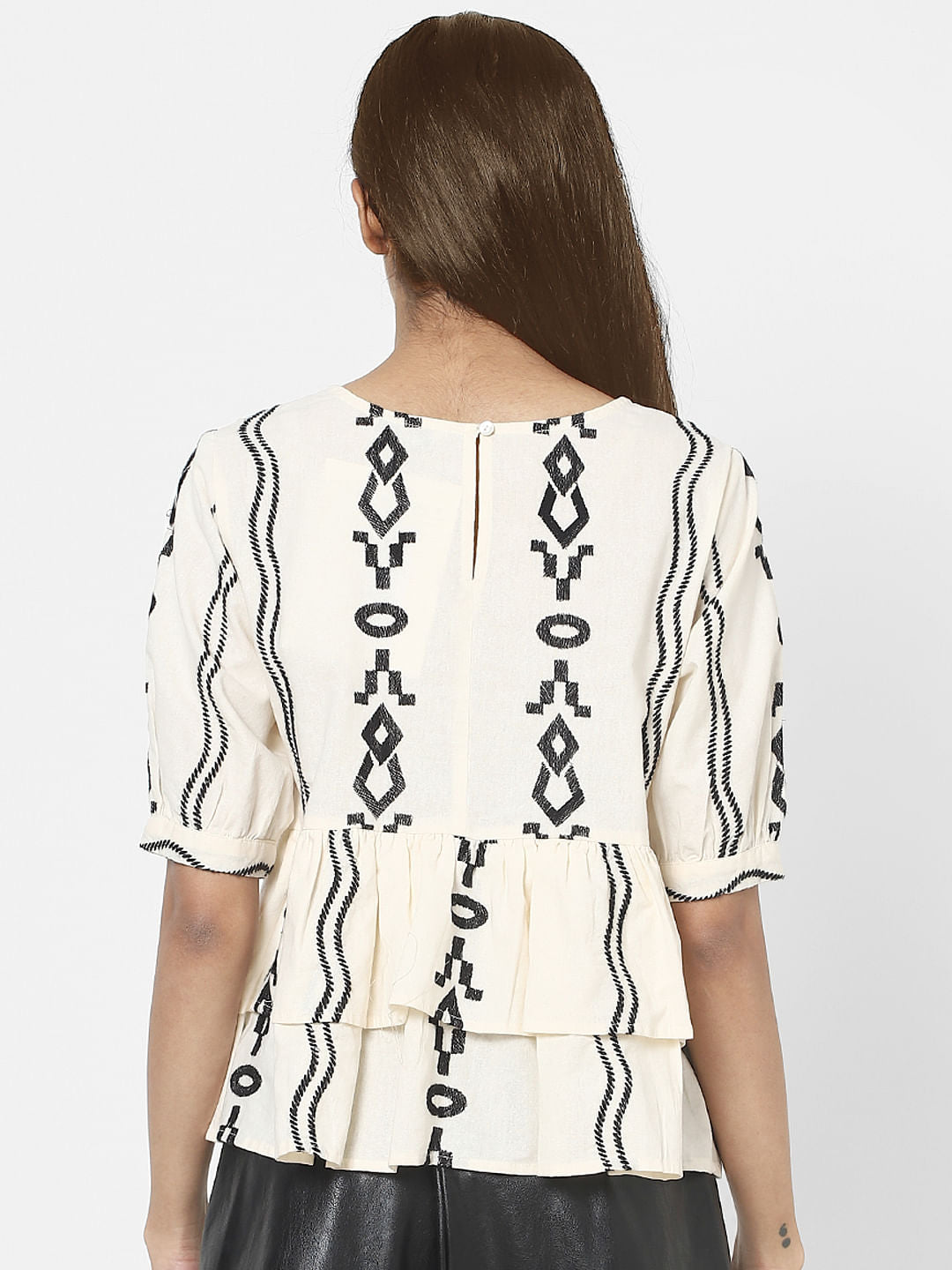 Beige Printed Peplum Top