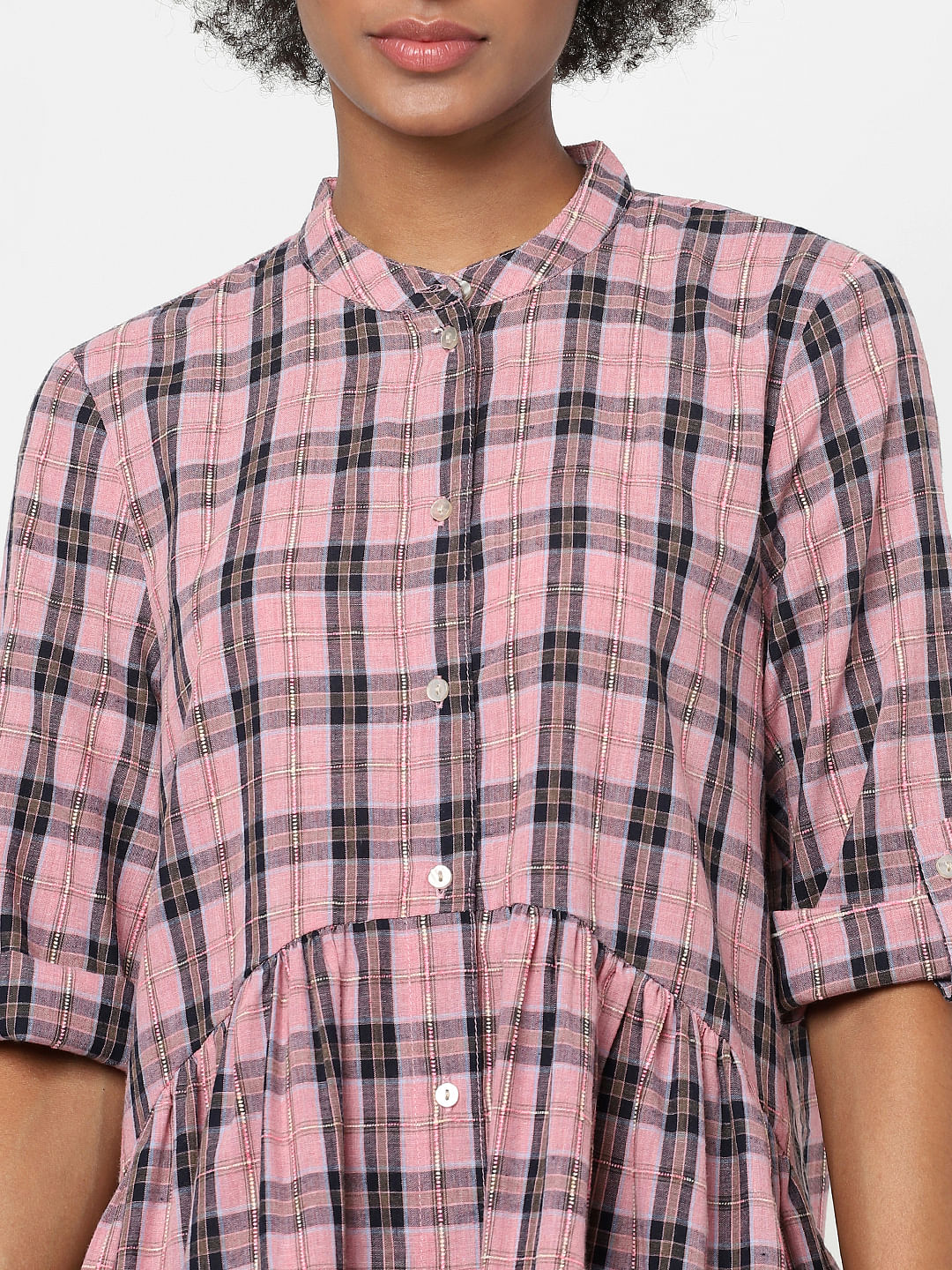 Pink Checked Shirt Dress