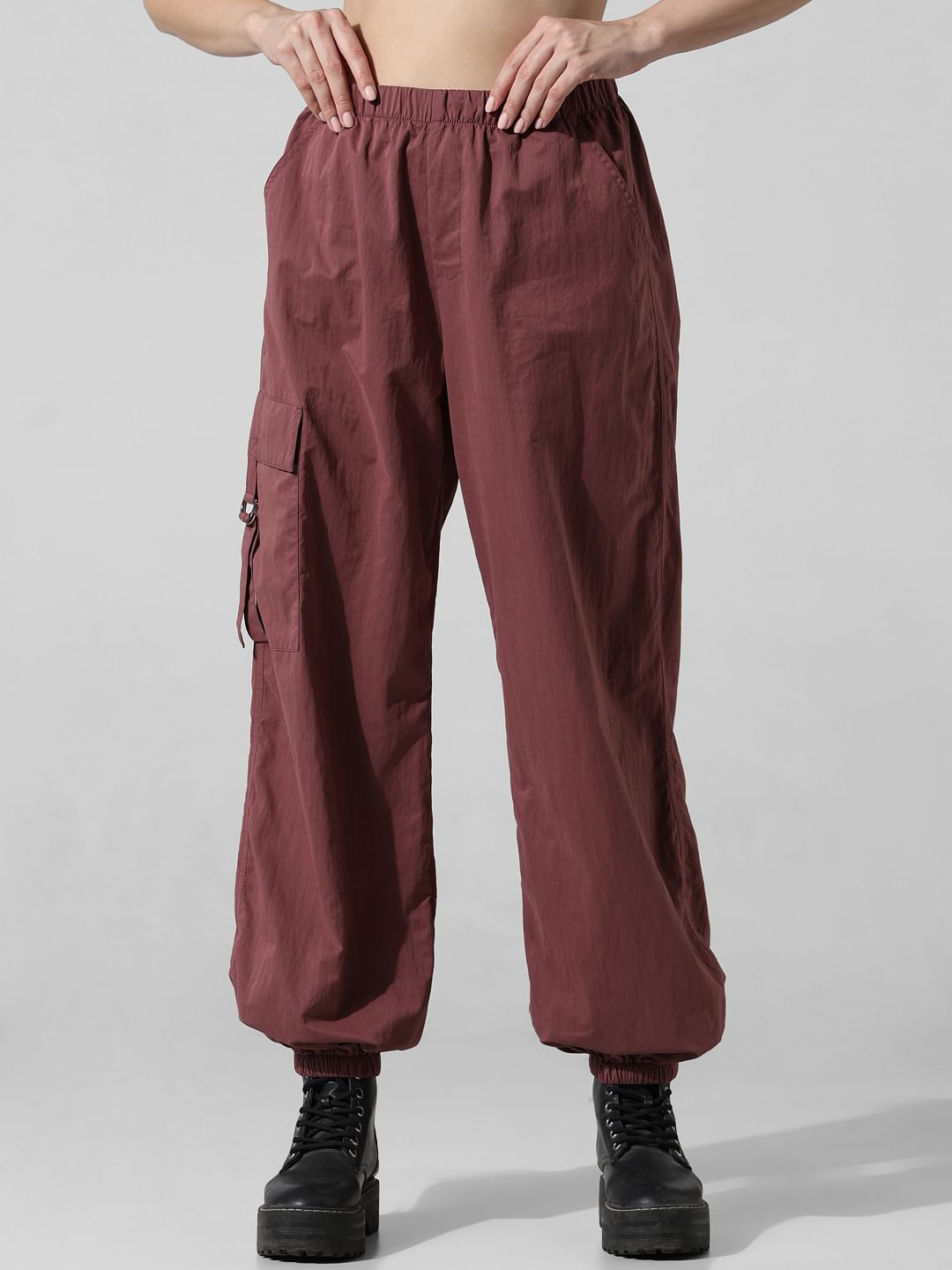 Brown High Rise Parachute Cargo Pants