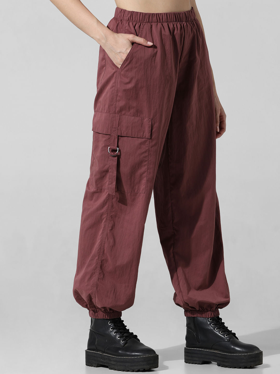 Brown High Rise Parachute Cargo Pants
