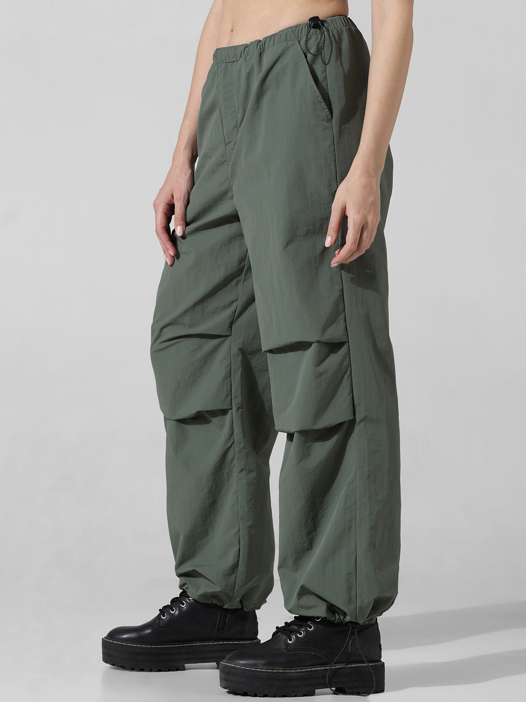 Green High Rise Parachute Pants