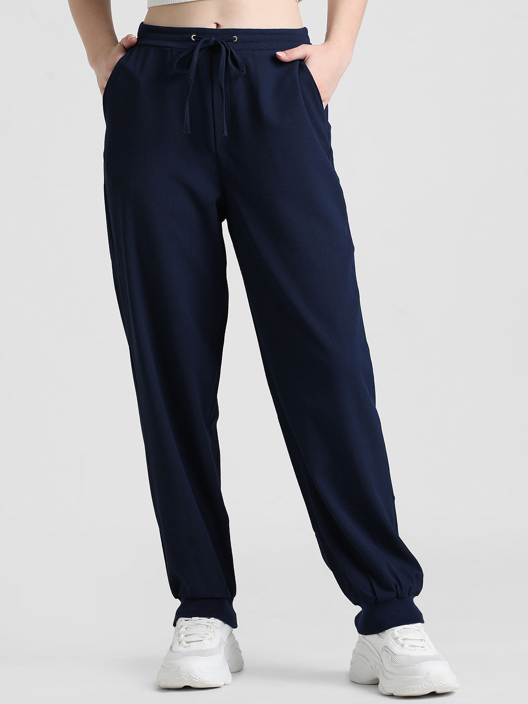 Navy High Rise Textured Joggers