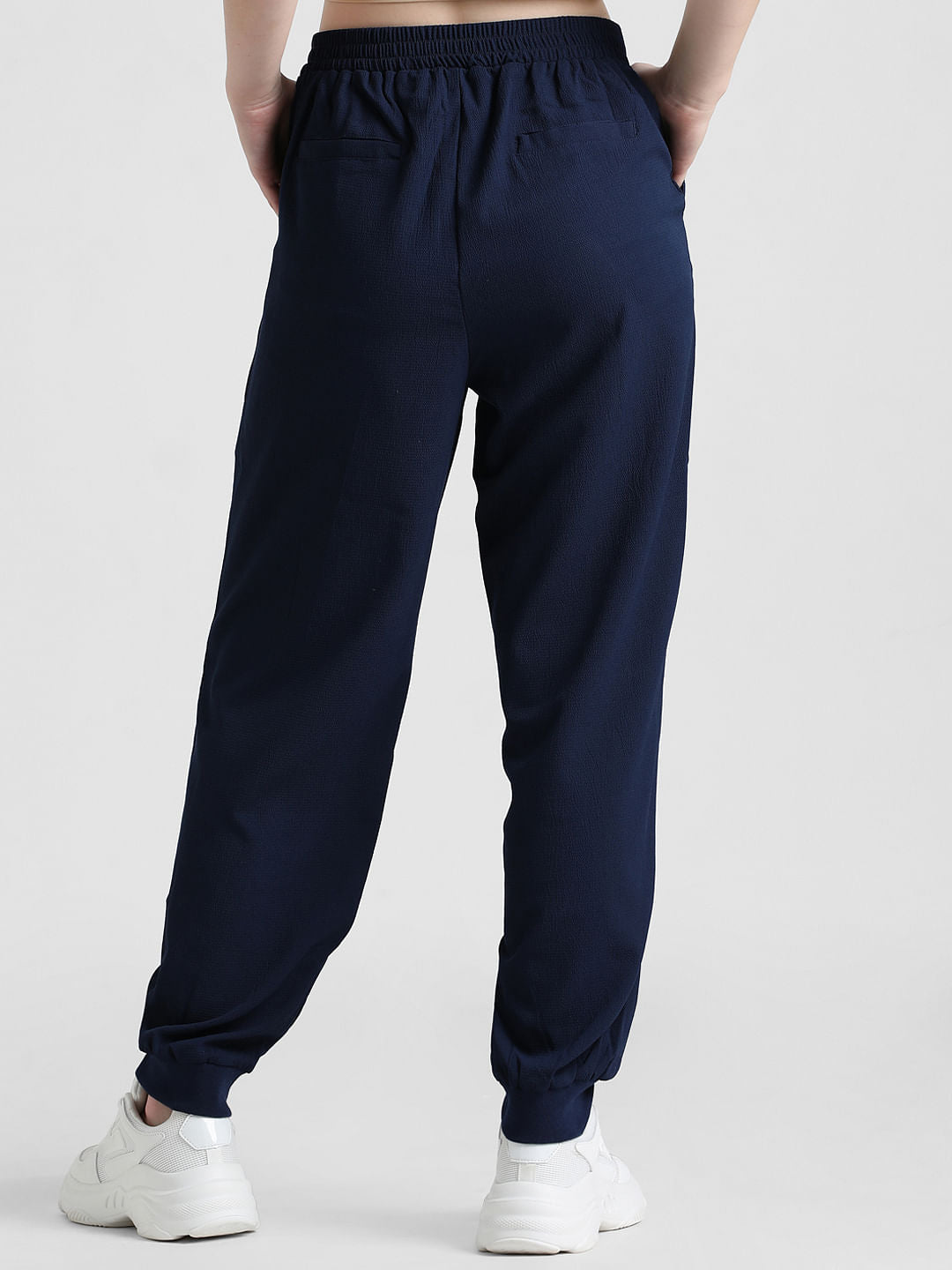 Navy High Rise Textured Joggers