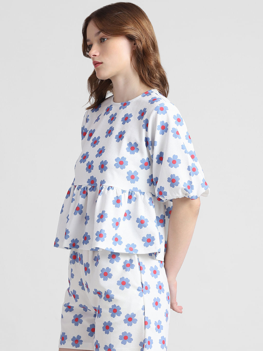 White Floral Peplum Top