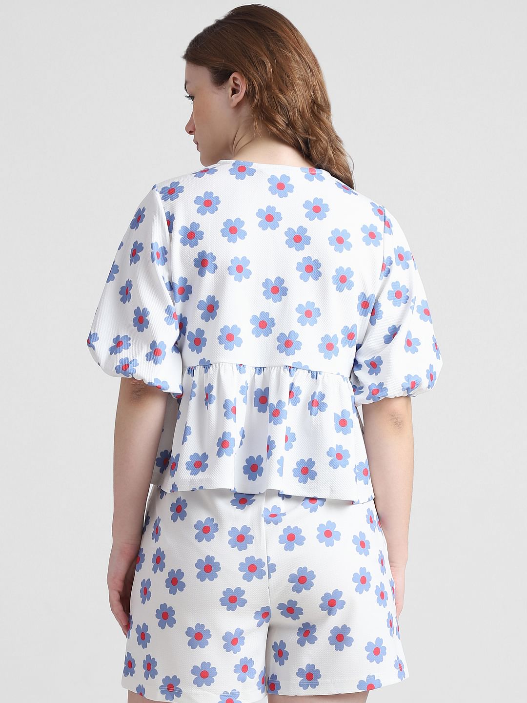 White Floral Peplum Top