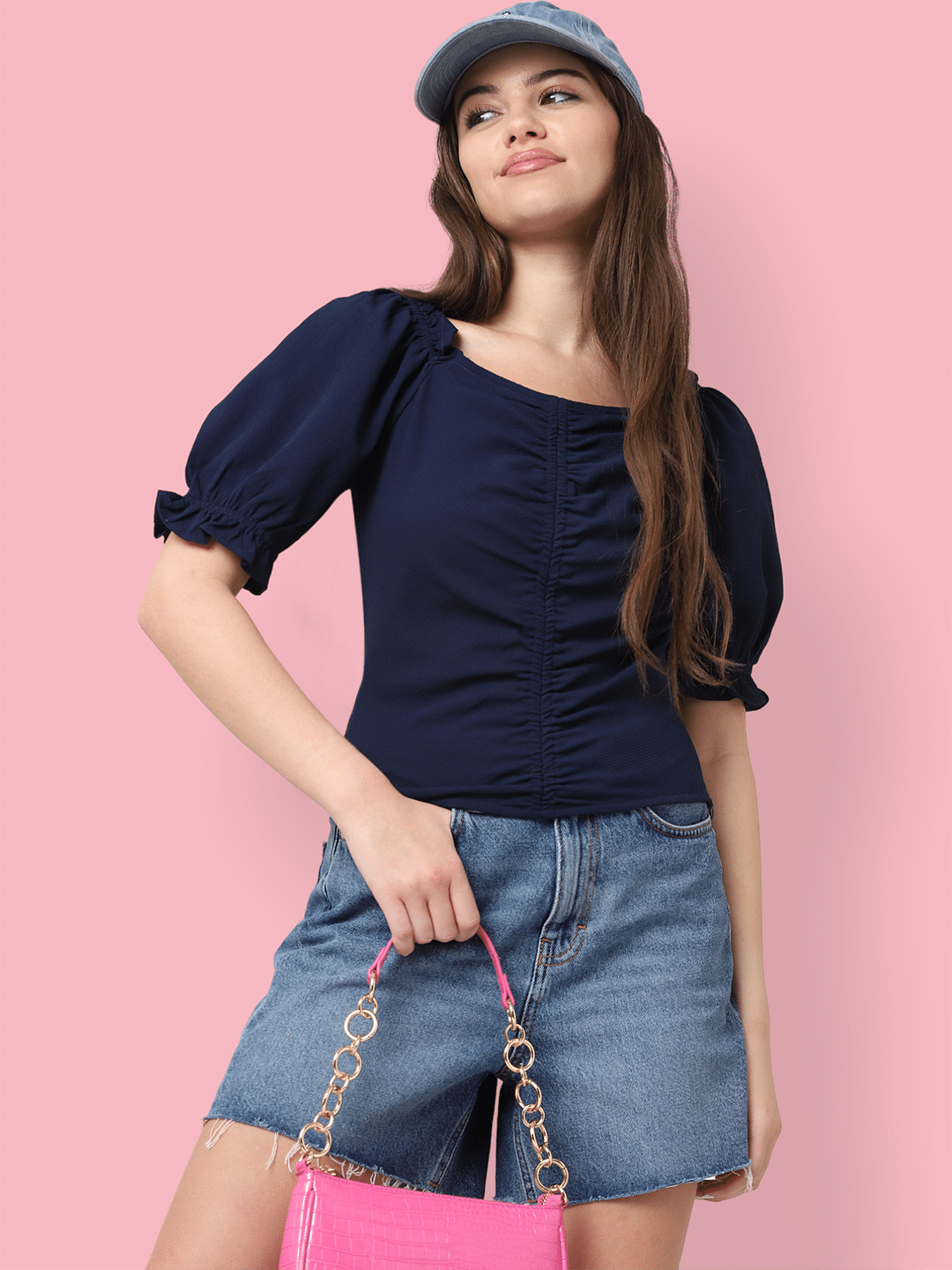 Dark Blue Ruched Top