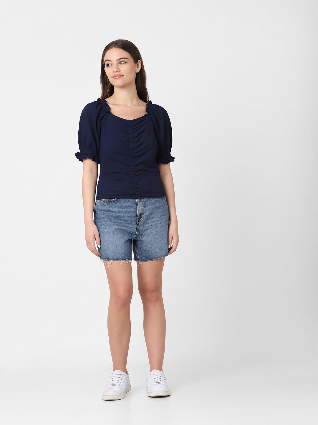 Dark Blue Ruched Top