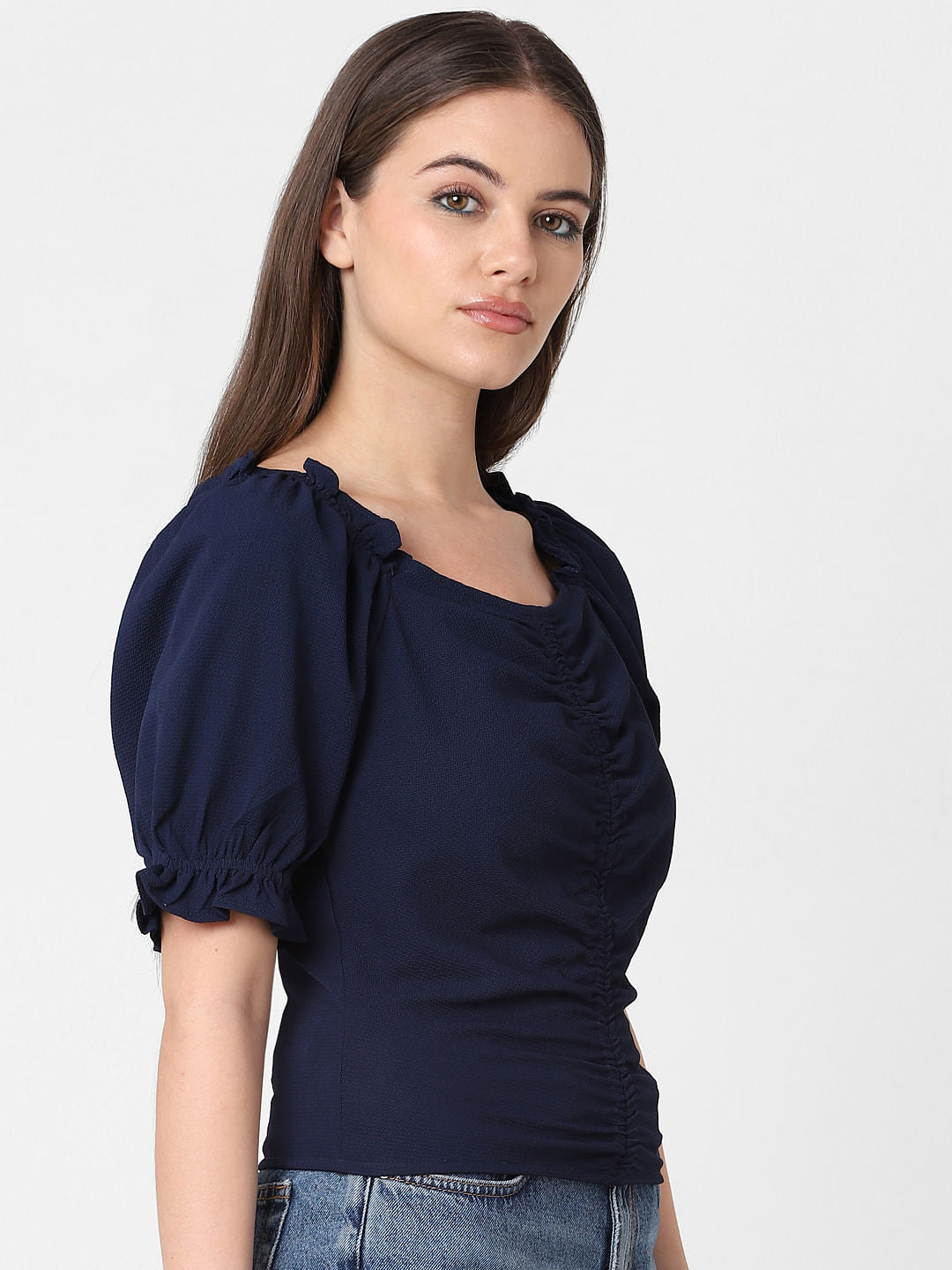 Dark Blue Ruched Top