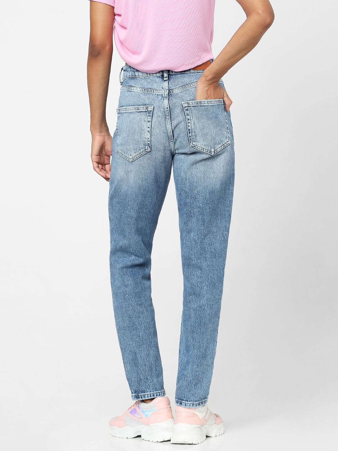 Blue High Waist Faded Mom Jeans