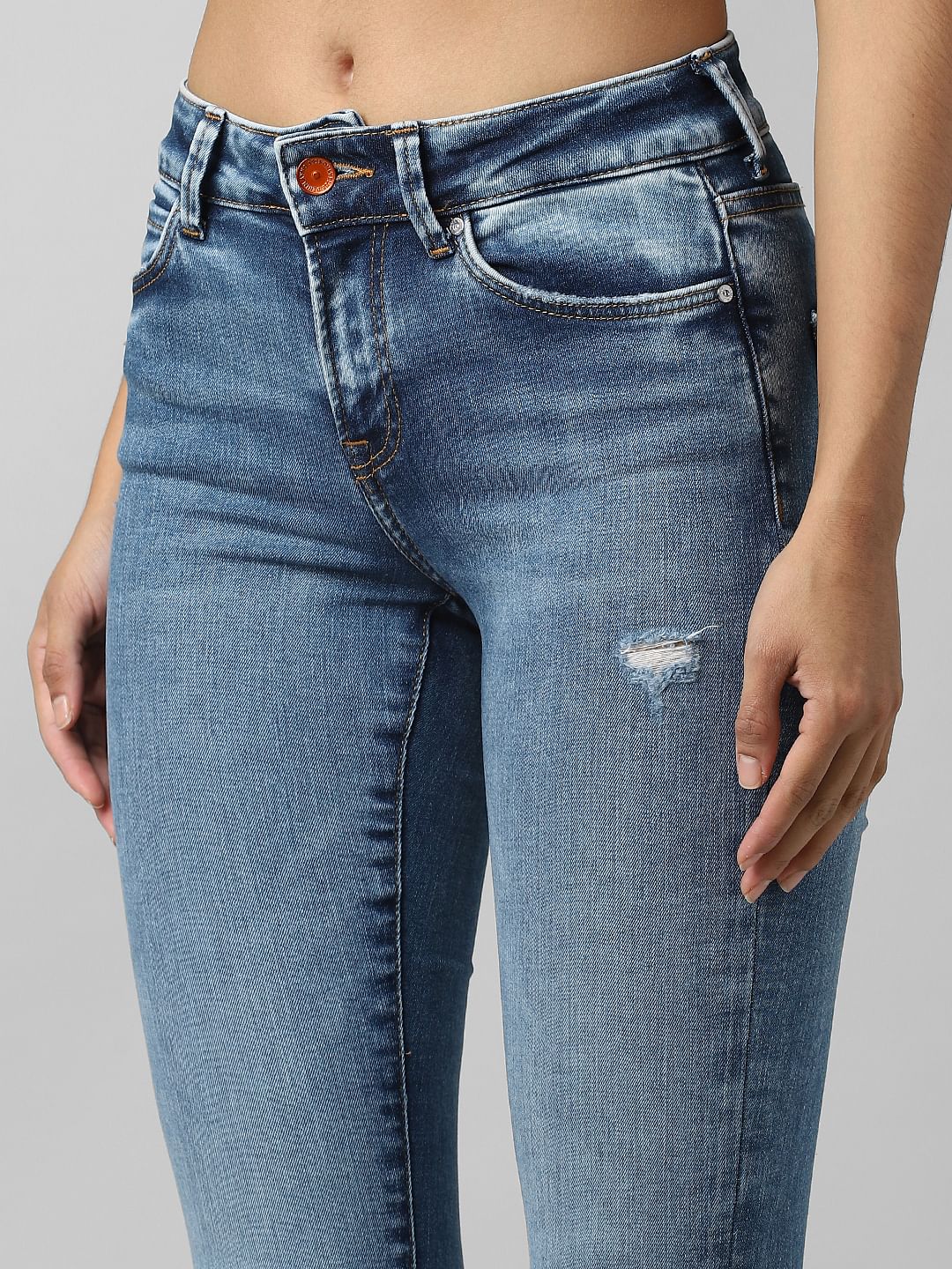 Blue High Rise Distressed Skinny Jeans