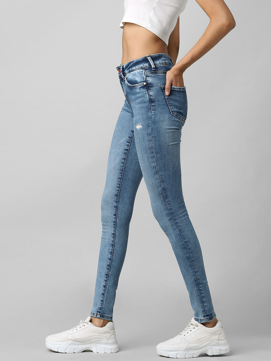 Blue High Rise Distressed Skinny Jeans