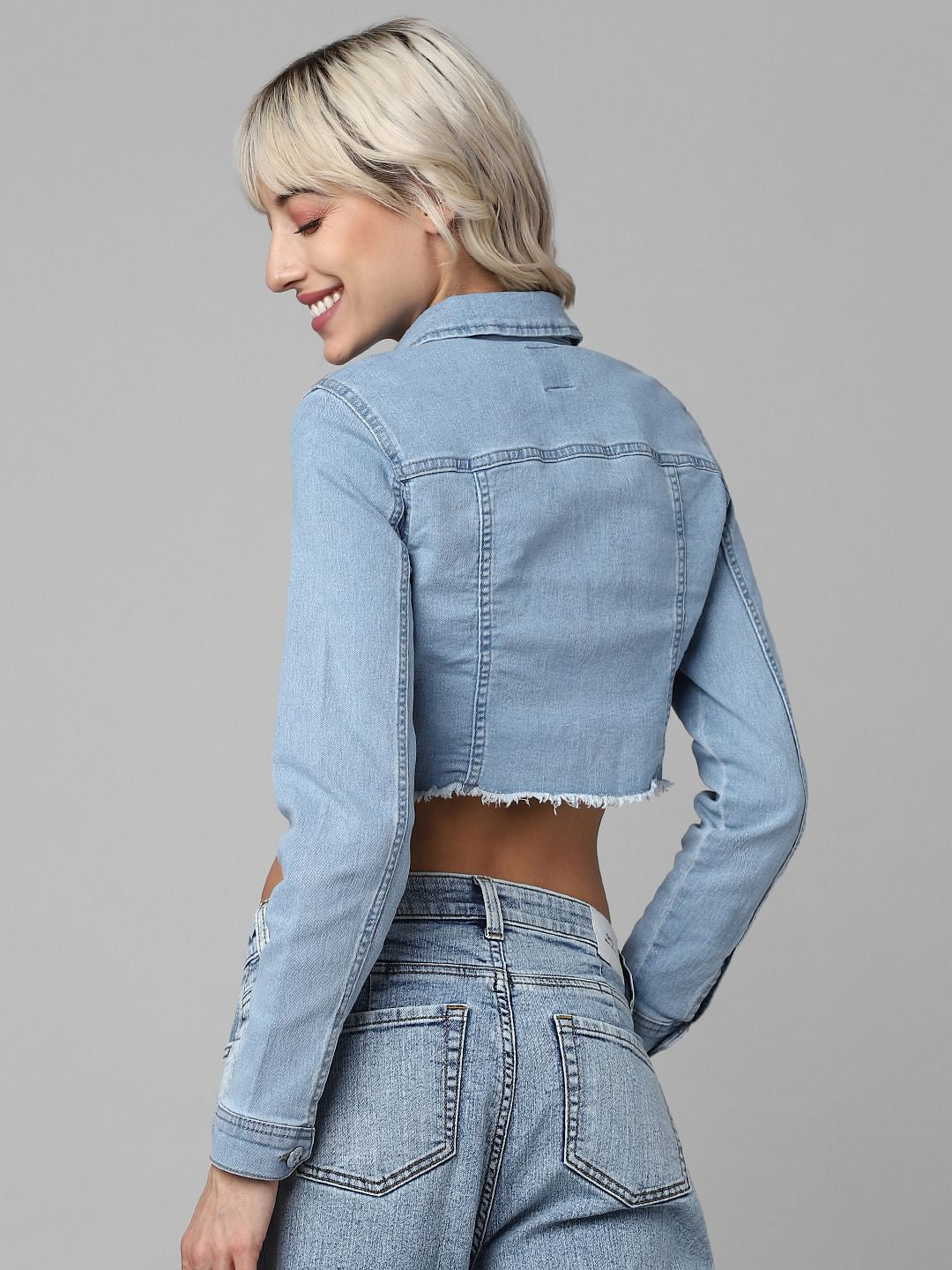 Blue Cropped Denim Jacket