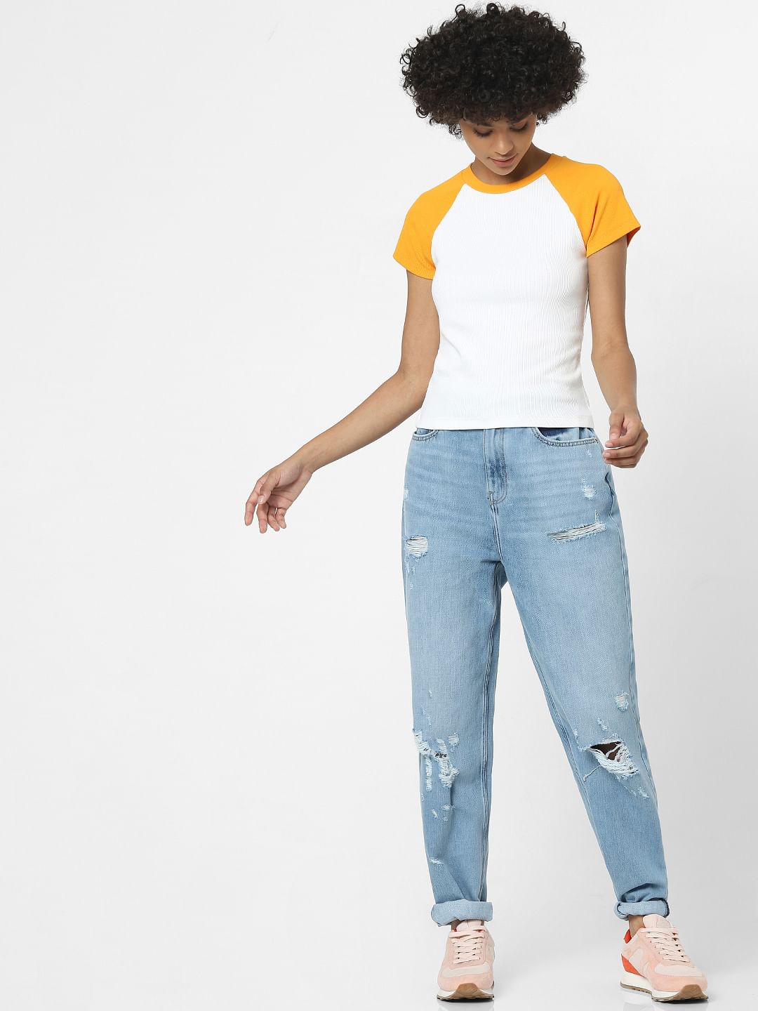 White Colourblocked T-Shirt