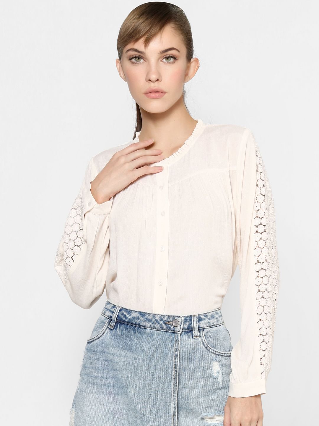 Off-White Lace Sleeve Top
