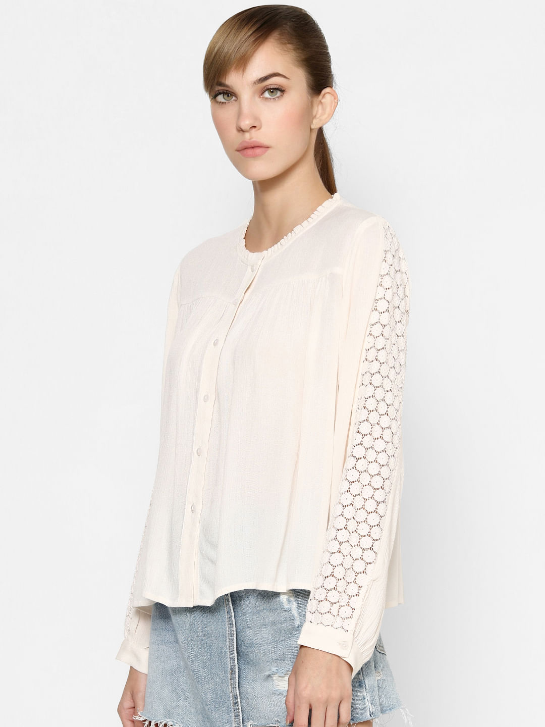 Off-White Lace Sleeve Top