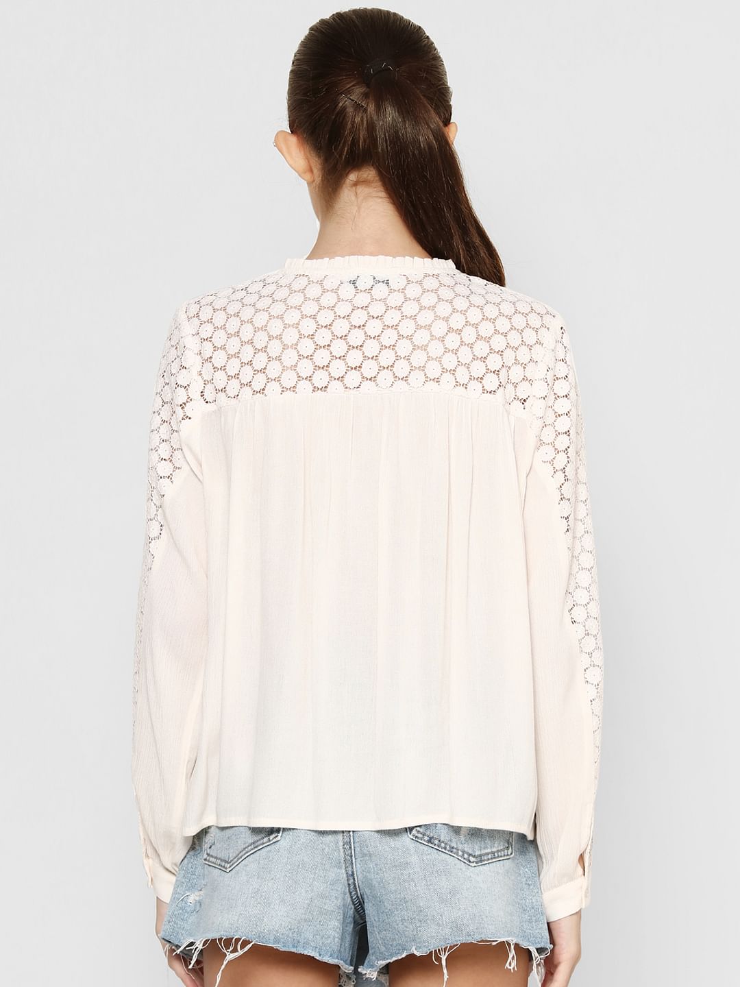 Off-White Lace Sleeve Top