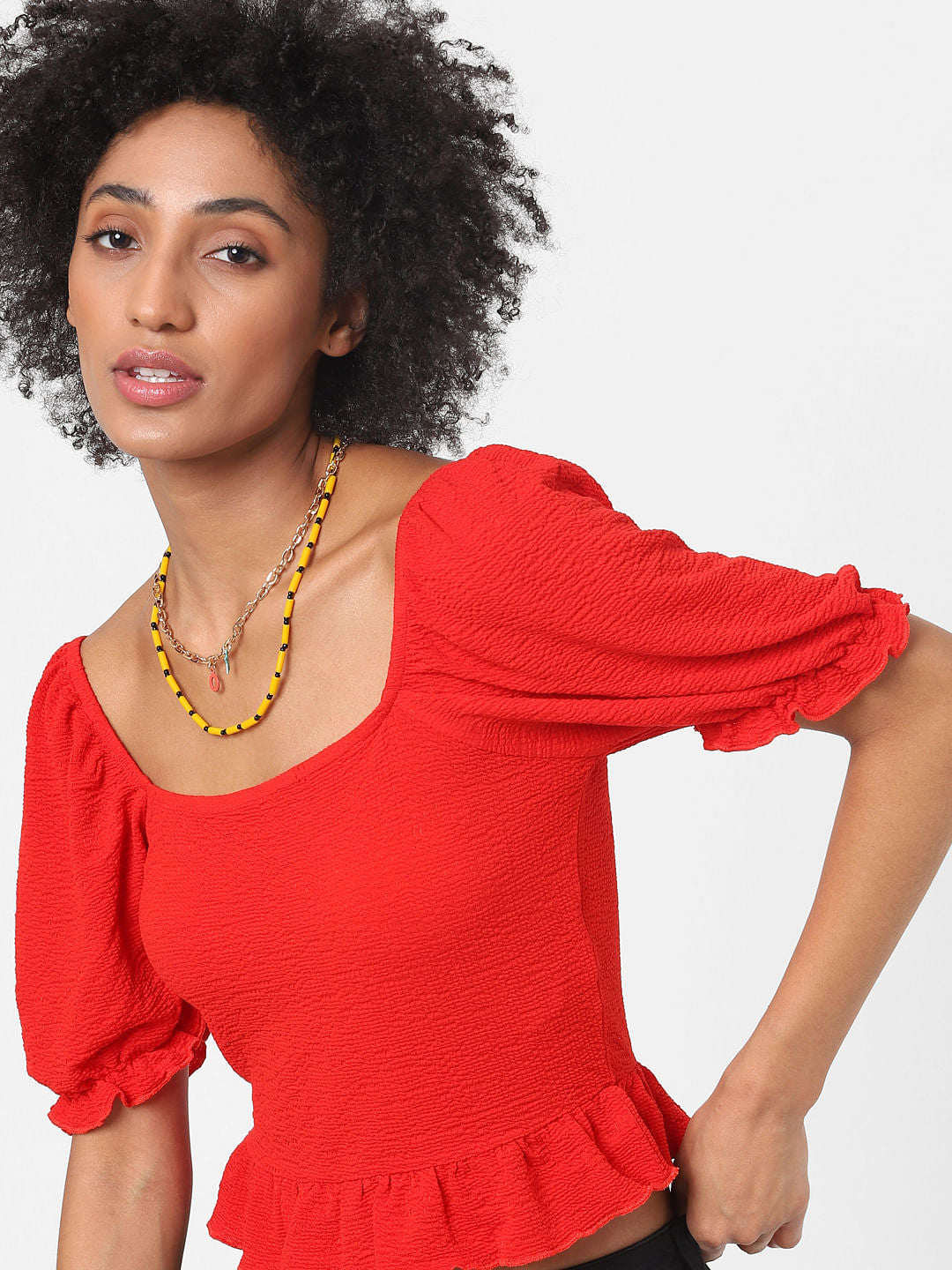 Red Puff Sleeves Top