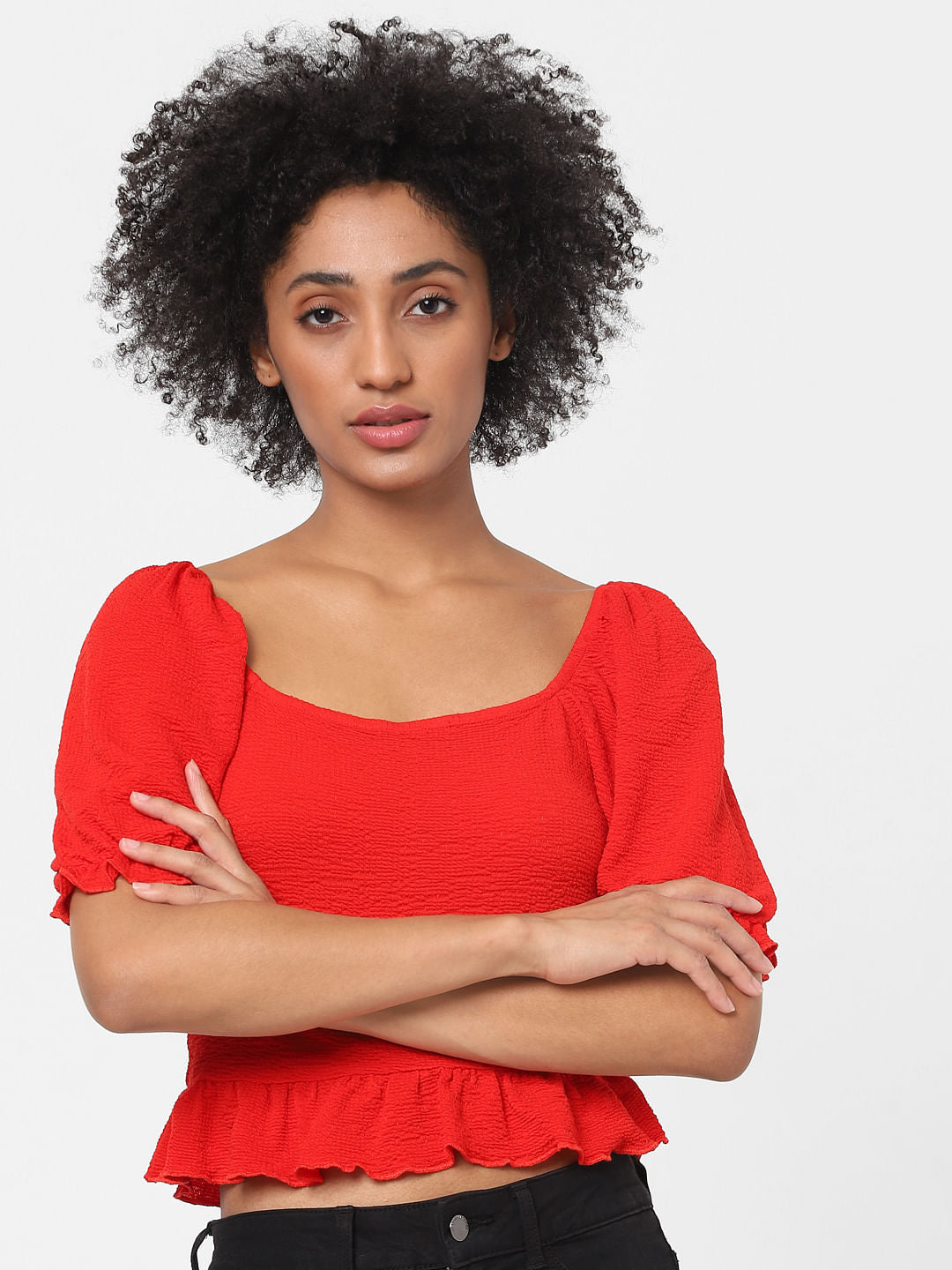 Red Puff Sleeves Top