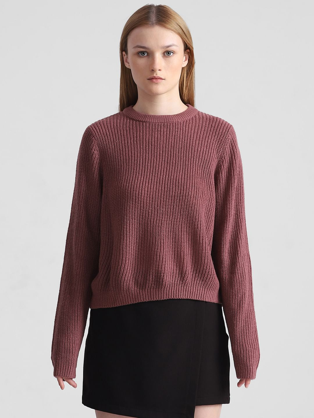 Rose Brown Rib-Knit Pullover