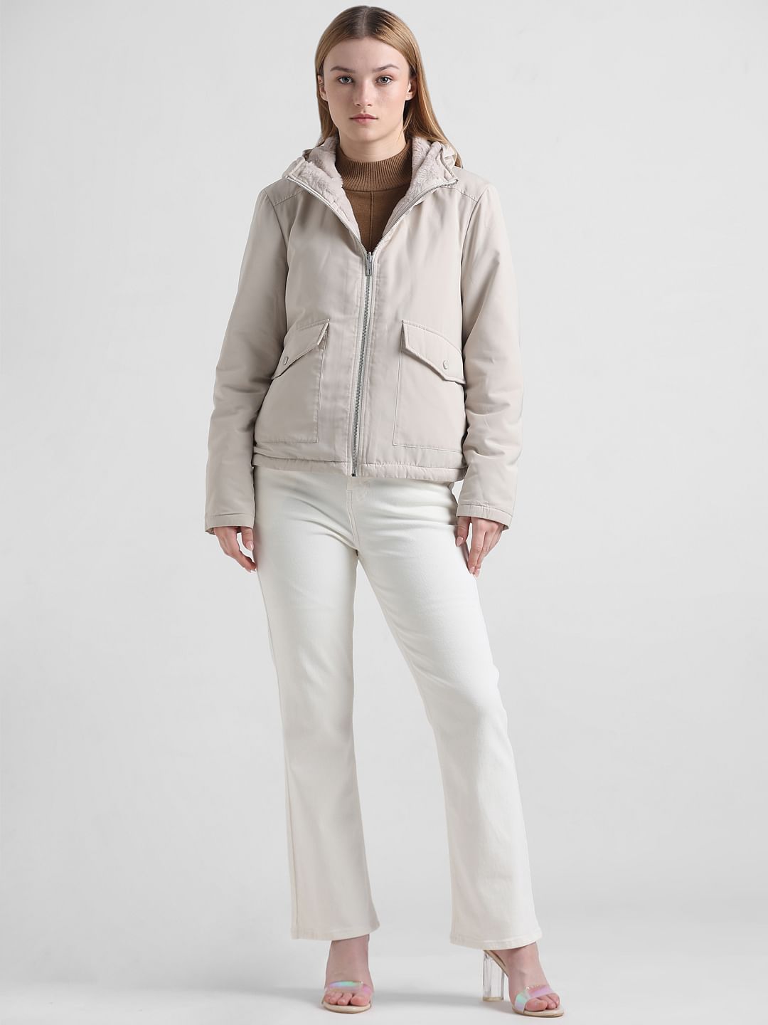 Cream Reversible Hooded Winter Jacket