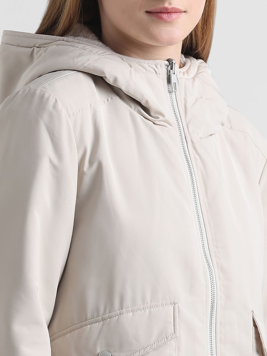Cream Reversible Hooded Winter Jacket